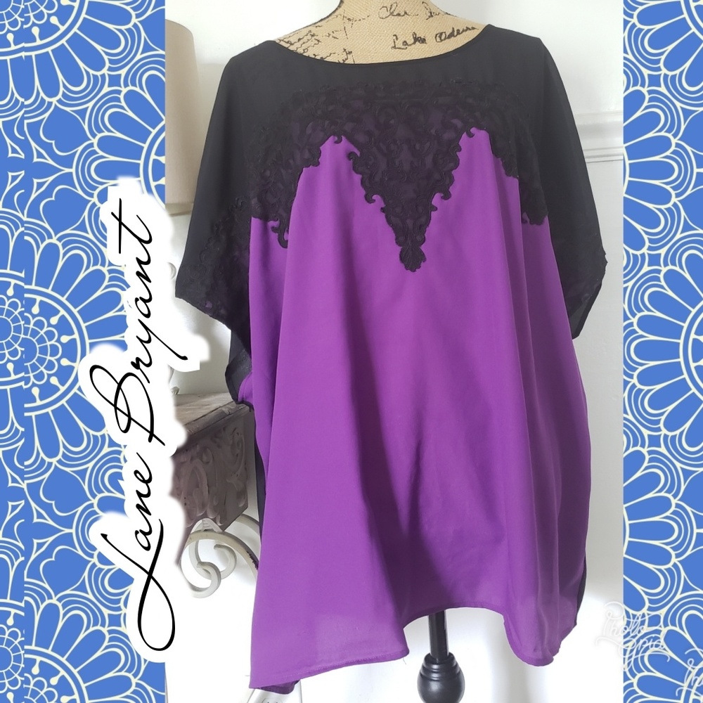 Lane Bryant top sheer purple black lace 26/28